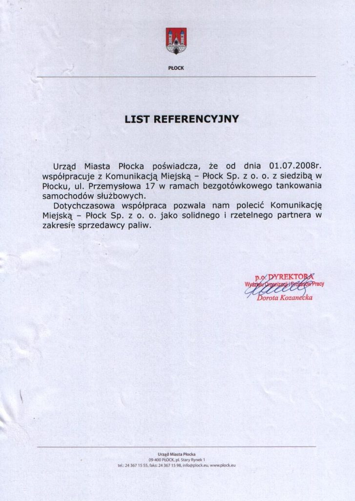 List referencyjny - Urząd Miasta Płocka